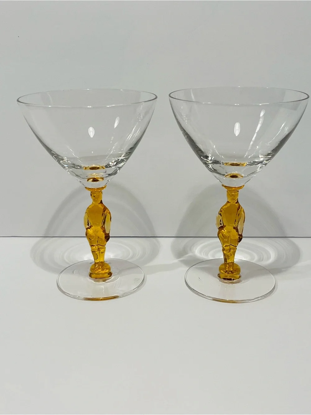 Pair of 1940’s Morgantown Jockey  Amber Cocktail Glasses Set of 2.